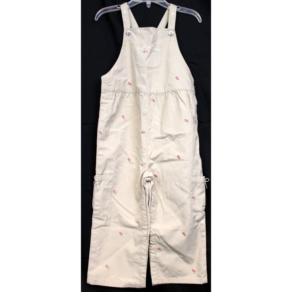 NWT 2004 Gymboree Strawberry Patch Khaki Overalls 3T Flower Embroidered Pants
